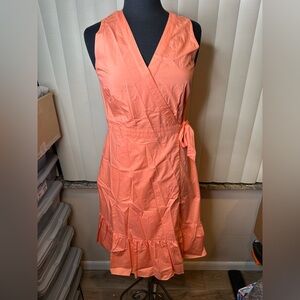 Talbots V-Neck Poplin Wrap Cotton Midi Dress Coral Size 6P
